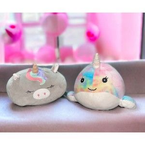 Squishmallow Unicorn Teresa and Narwhale Lot Of 2 Plush Gray Pink Blue Gift